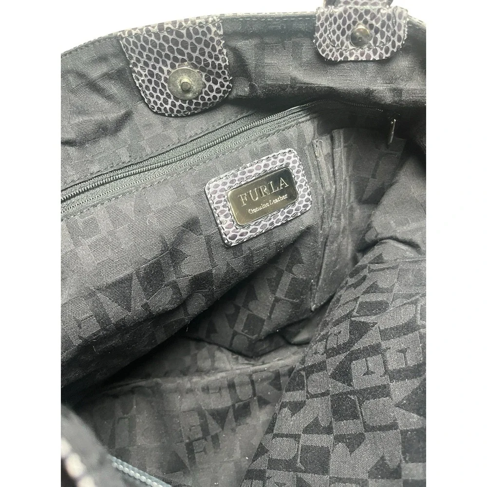 Furla Leather Handbag, Grey Blue, Silver Hardware, Made In Italy - Picture 7 of 16